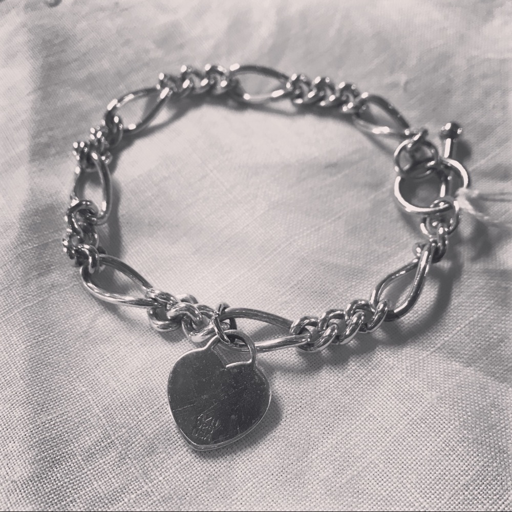 Sterling Silver Heart Charm Toggle Bracelet 925